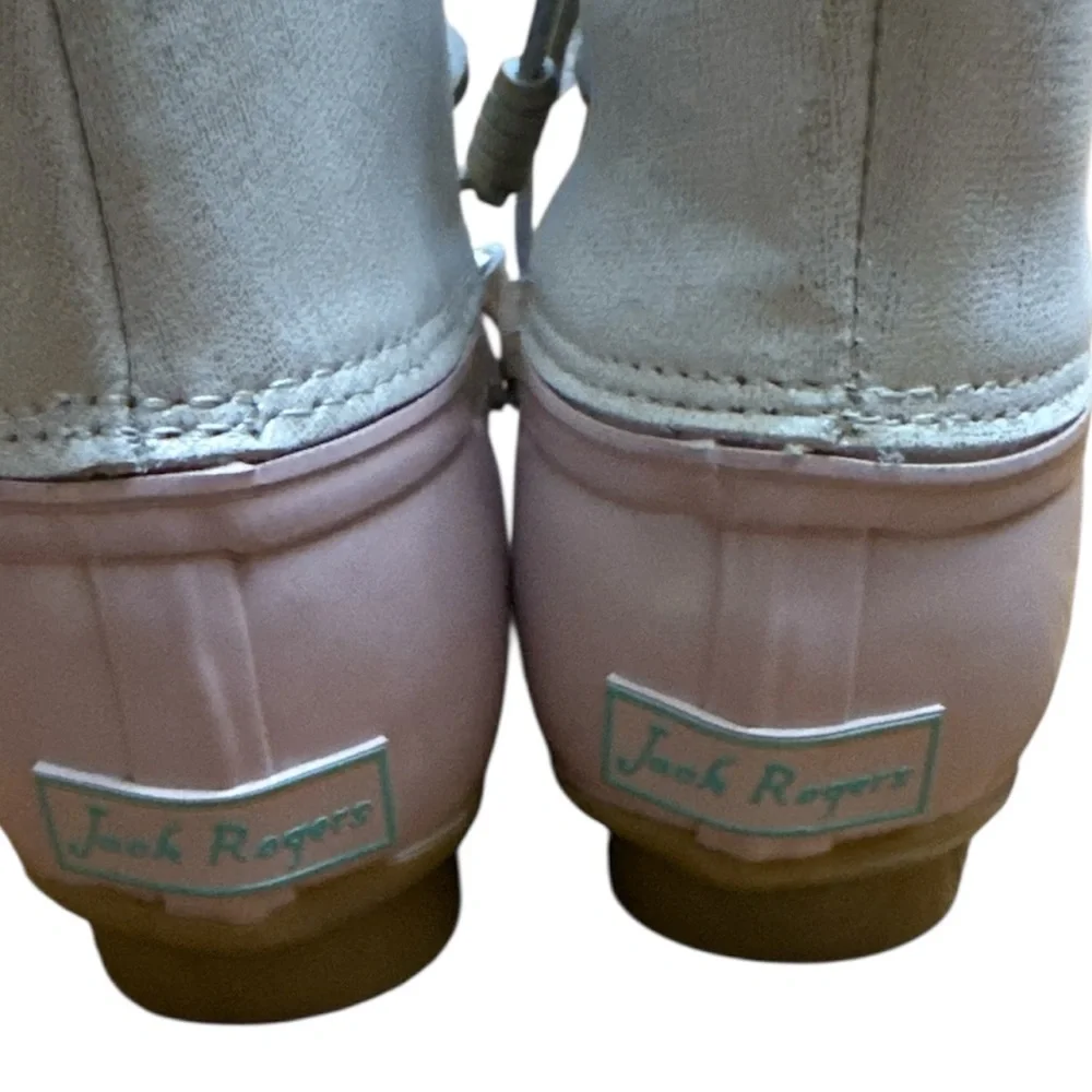 Jack Rogers Chloe Blush Metallic Pink and Cream Duck Rain Boots
